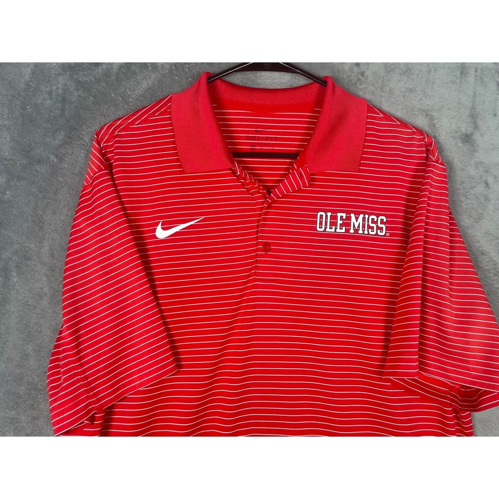 Nike Ole Miss Rebels Dri-FIT Polo Shirt Mens Large Red White Striped Performance